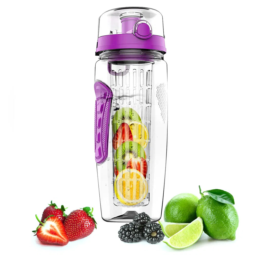 Fruit Infuser Water Bottle 32OZ Juice Shaker Sport W/ Flip Top Lid Anti-Slip Grips For Office Home Sport Running Walking Hiking